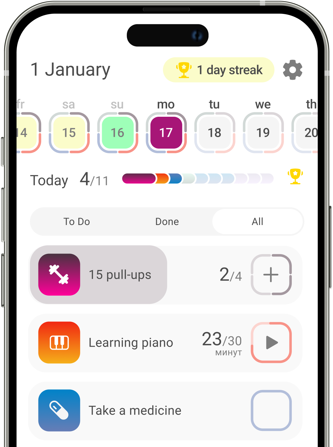 Tend app habit tracker interface